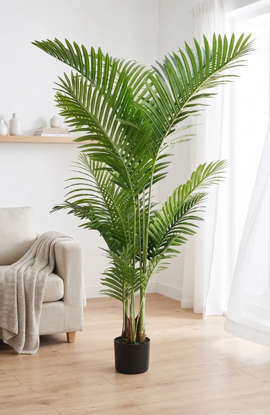 Artificial Kentia Palm Tree in Black Pot | Large Indoor Fake Palm Plant